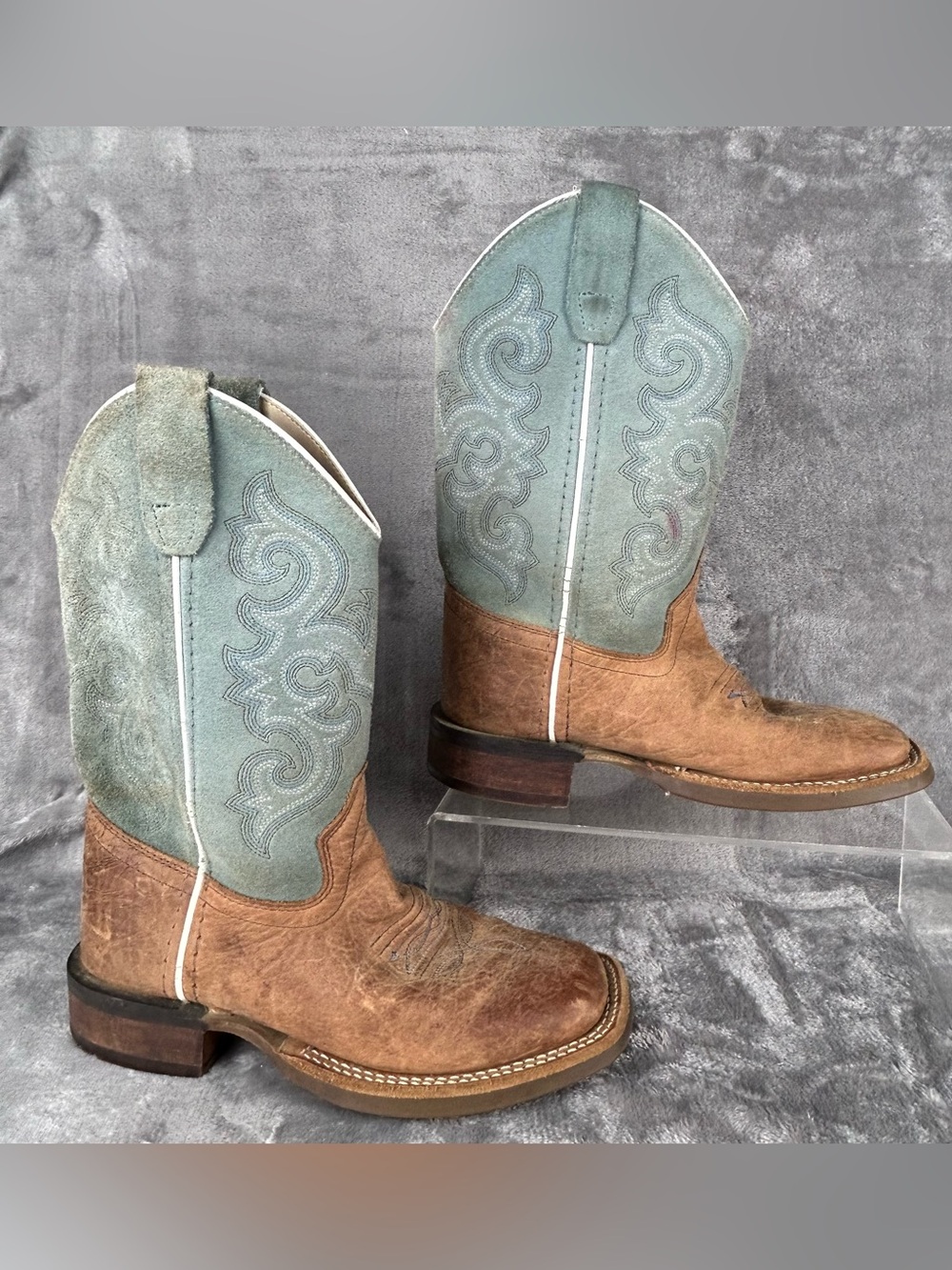 Cody James Cowboy Boots Kids 1 D Blue & Tan Suede Leather Western Square Toe